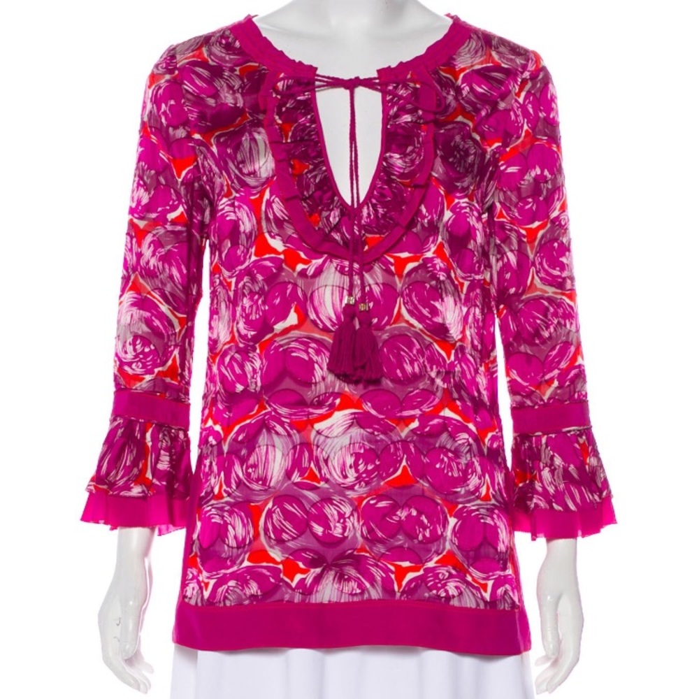 Tory Burch Gwenna Silk ruffle top shirt, XS 2